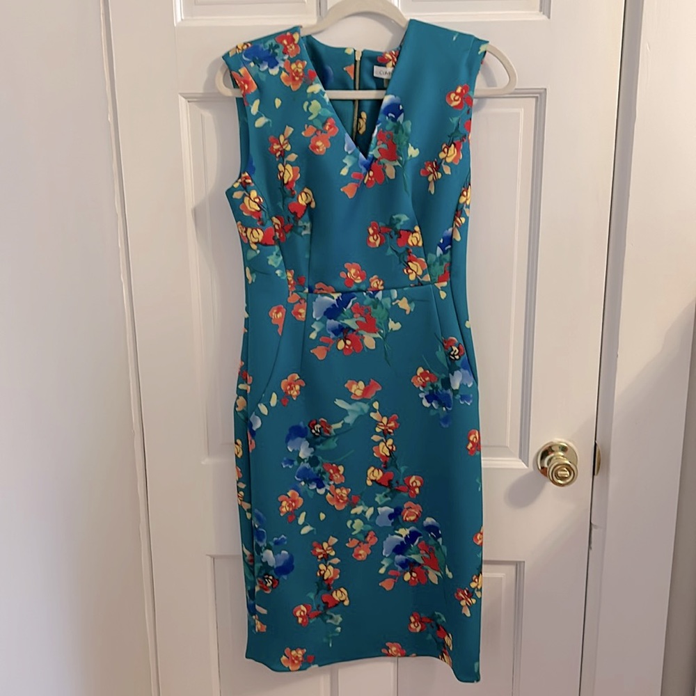 Calvin Kline dress blue with florals. Fits like a size 10